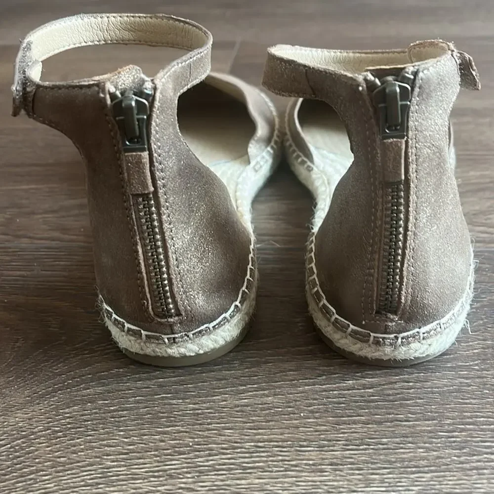 Eileen Fisher Tan Espadrille Flats with Ankle Strap 9